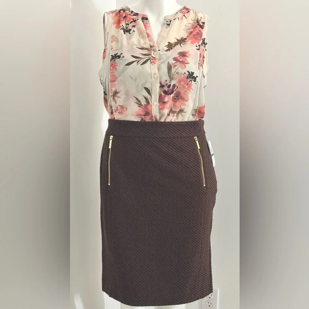 Michael Kors Brown Textured Pencil Skirt Size XL NWT